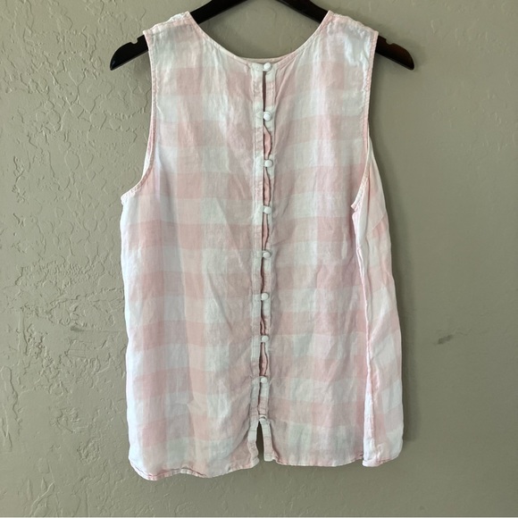 J.Jill Linen Pink/White Tablecloth Plaid Button Back Blouse Sleeveless Size L - Picture 6 of 8